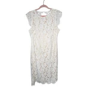 Vince Camuto Elegant Ivy Floral Lace Lined Dress Cap Sleeve Back Cutout Sz 10